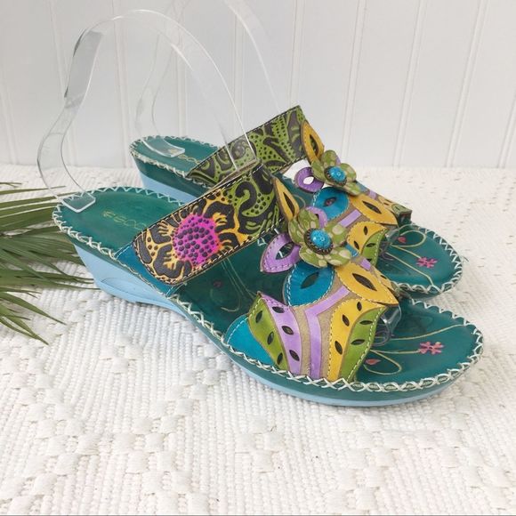 socofy bohemian leather adjustable hook loop printing forest sandals